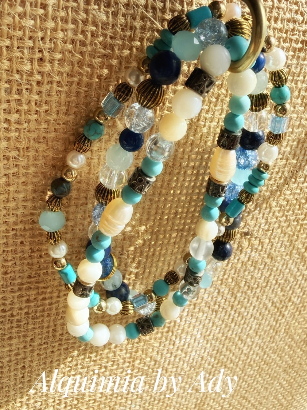 Turquoise & Blue Beaded Multi-Strand Bracelet stack - Picture 3 of 5